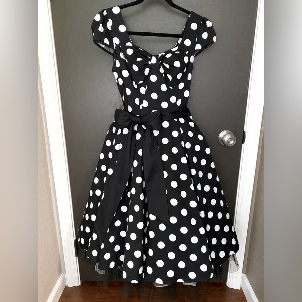 H&R London Black and White Large Polka Dot Swing Dress - Hearts and Roses London